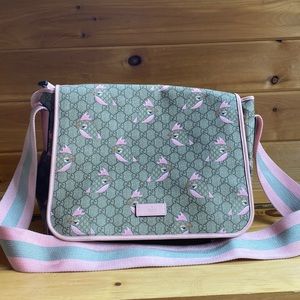 GUCCI GG Zoo Birds Print Diaper Bag, Pink